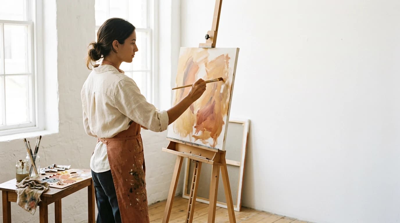 Artista pintando en su estudio
